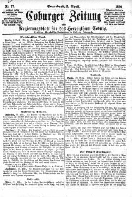 Coburger Zeitung Samstag 2. April 1870