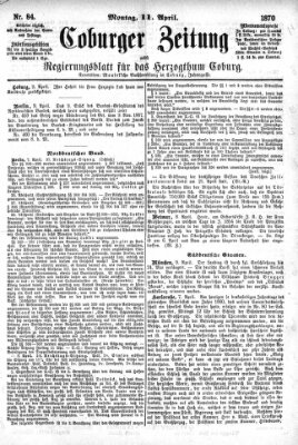 Coburger Zeitung Montag 11. April 1870