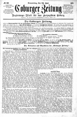 Coburger Zeitung Donnerstag 22. Juni 1871