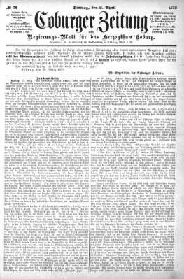 Coburger Zeitung Dienstag 2. April 1872