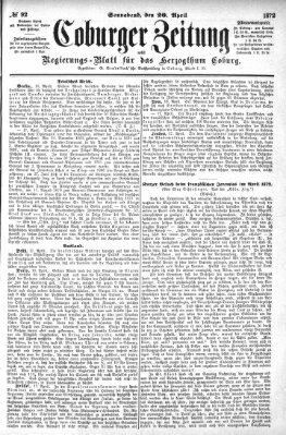 Coburger Zeitung Samstag 20. April 1872