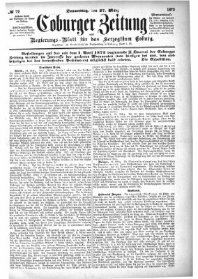 Coburger Zeitung Donnerstag 27. März 1873
