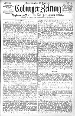 Coburger Zeitung Donnerstag 17. September 1874
