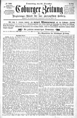 Coburger Zeitung Donnerstag 31. Dezember 1874