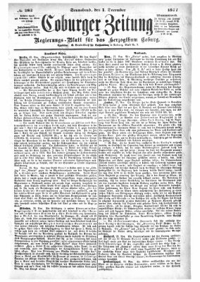 Coburger Zeitung Samstag 1. Dezember 1877