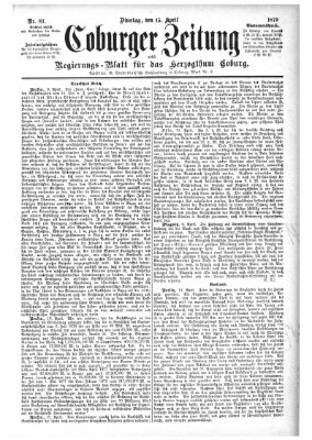 Coburger Zeitung Dienstag 15. April 1879