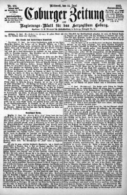 Coburger Zeitung Mittwoch 14. Juni 1882