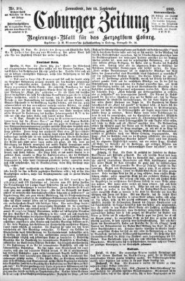 Coburger Zeitung Samstag 16. September 1882