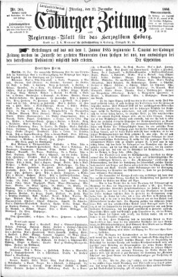 Coburger Zeitung Dienstag 23. Dezember 1884