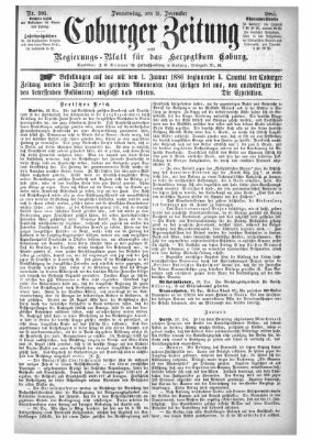 Coburger Zeitung Donnerstag 31. Dezember 1885