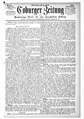 Coburger Zeitung Donnerstag 22. April 1886