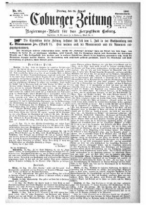 Coburger Zeitung Dienstag 24. August 1886