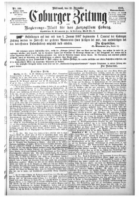 Coburger Zeitung Mittwoch 22. Dezember 1886