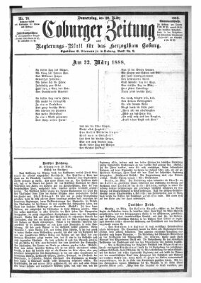 Coburger Zeitung Donnerstag 22. März 1888