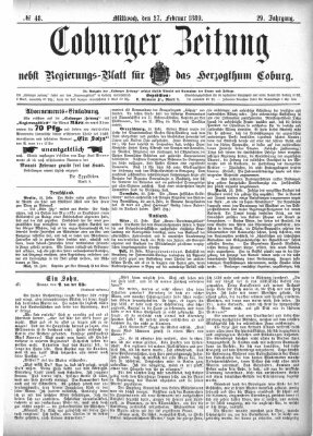 Coburger Zeitung Mittwoch 27. Februar 1889