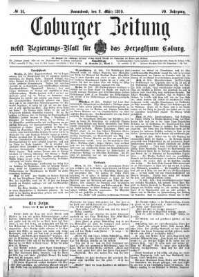 Coburger Zeitung Samstag 2. März 1889