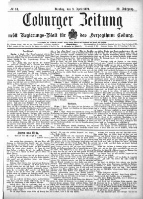 Coburger Zeitung Dienstag 9. April 1889