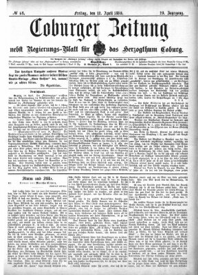 Coburger Zeitung Freitag 12. April 1889