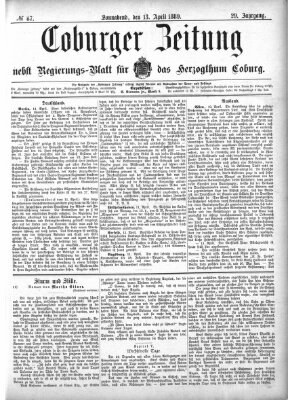 Coburger Zeitung Samstag 13. April 1889