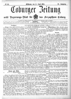 Coburger Zeitung Mittwoch 17. April 1889