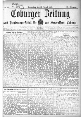 Coburger Zeitung Donnerstag 15. August 1889