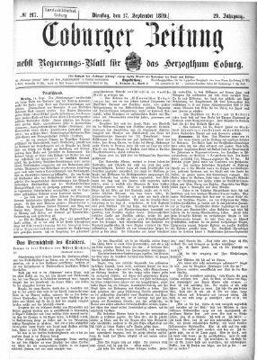 Coburger Zeitung Dienstag 17. September 1889