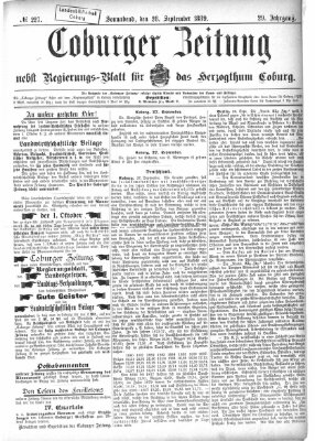 Coburger Zeitung Samstag 28. September 1889