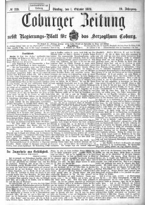 Coburger Zeitung Dienstag 1. Oktober 1889