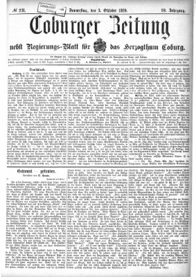 Coburger Zeitung Donnerstag 3. Oktober 1889