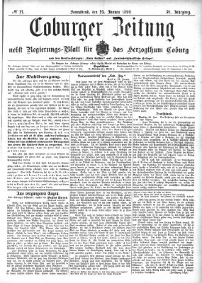 Coburger Zeitung Samstag 25. Januar 1890