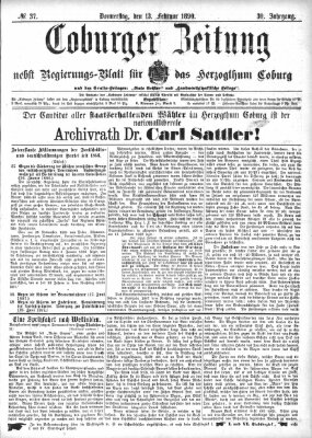 Coburger Zeitung Donnerstag 13. Februar 1890