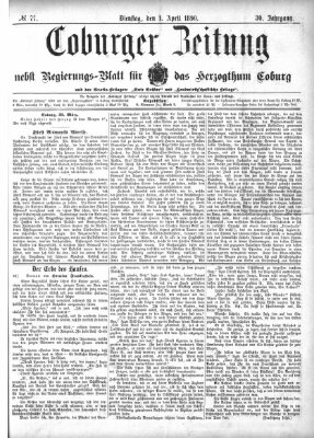 Coburger Zeitung Dienstag 1. April 1890