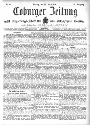 Coburger Zeitung Dienstag 22. April 1890