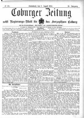 Coburger Zeitung Samstag 2. August 1890