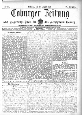 Coburger Zeitung Mittwoch 20. August 1890