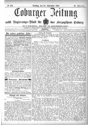 Coburger Zeitung Dienstag 30. September 1890