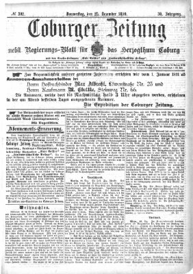 Coburger Zeitung Donnerstag 25. Dezember 1890