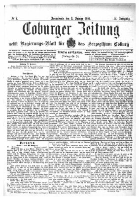 Coburger Zeitung Samstag 3. Januar 1891