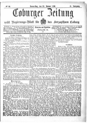 Coburger Zeitung Donnerstag 22. Januar 1891