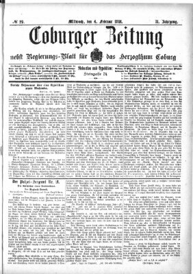 Coburger Zeitung Mittwoch 4. Februar 1891