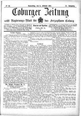 Coburger Zeitung Donnerstag 5. Februar 1891