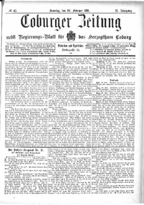 Coburger Zeitung Sonntag 22. Februar 1891