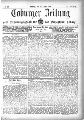 Coburger Zeitung Dienstag 14. April 1891