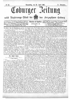 Coburger Zeitung Donnerstag 16. April 1891