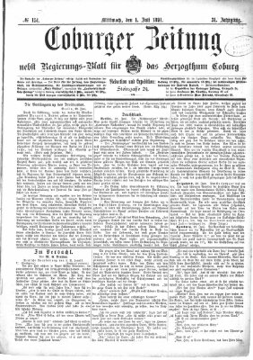 Coburger Zeitung Mittwoch 1. Juli 1891