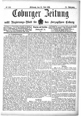 Coburger Zeitung Mittwoch 15. Juli 1891