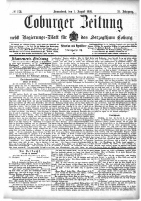 Coburger Zeitung Samstag 1. August 1891