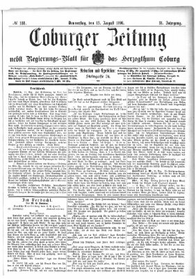 Coburger Zeitung Donnerstag 13. August 1891