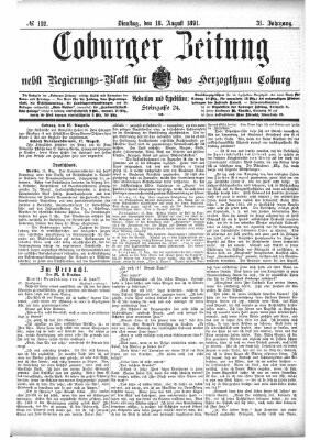 Coburger Zeitung Dienstag 18. August 1891