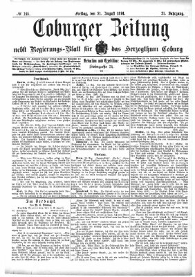 Coburger Zeitung Freitag 21. August 1891